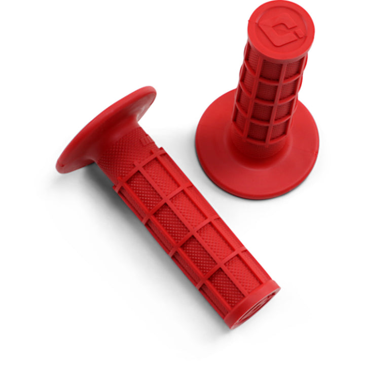ODI Ruffian MX Single-Ply Grips - Full Waffle Red - Front View