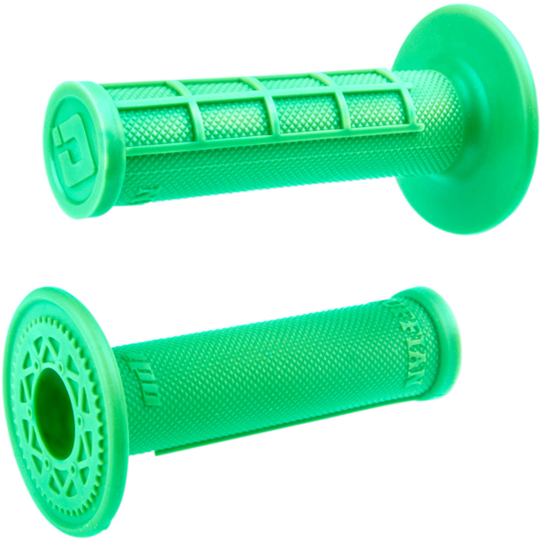 ODI Ruffian MX Single-Ply Grips - Half Waffle Fluorescent Green - Front View