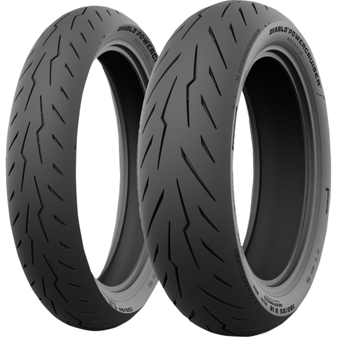 Pirelli Diablo Powercruiser Tire - Angled Side View of Front and Rear