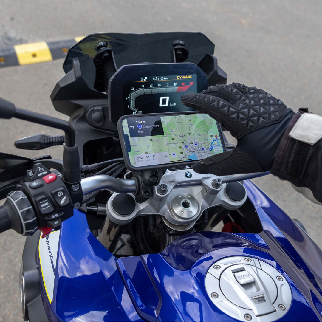 Quad Lock 1" Ball Adaptor Mount (V2) - Lifestyle Close-Up of Set-Up with Maps Open on Phone