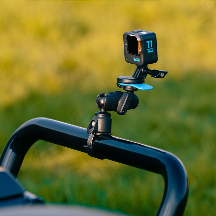 Quad Lock 360 Base - Hose Clamp - Lifestyle of Hose Clamp Installed on Black Bar