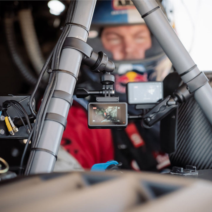 Quad Lock 360 Base - Hose Clamp - Lifestyle of Hose Clamps Installed on Gray Brace Bars