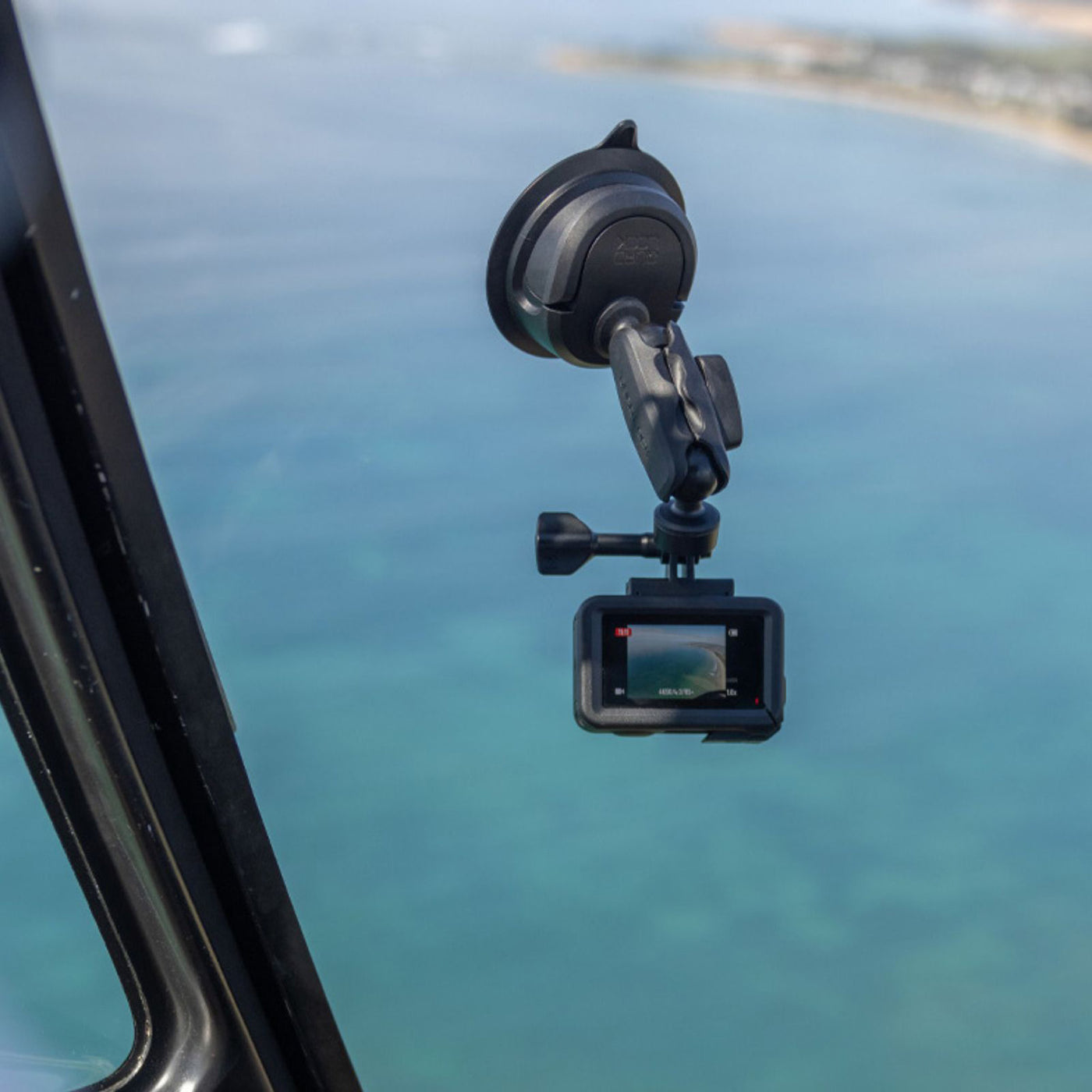 Quad Lock 360 Head - Action Camera Adaptor - Lifestyle Shot of 360 Head installed on suction mount