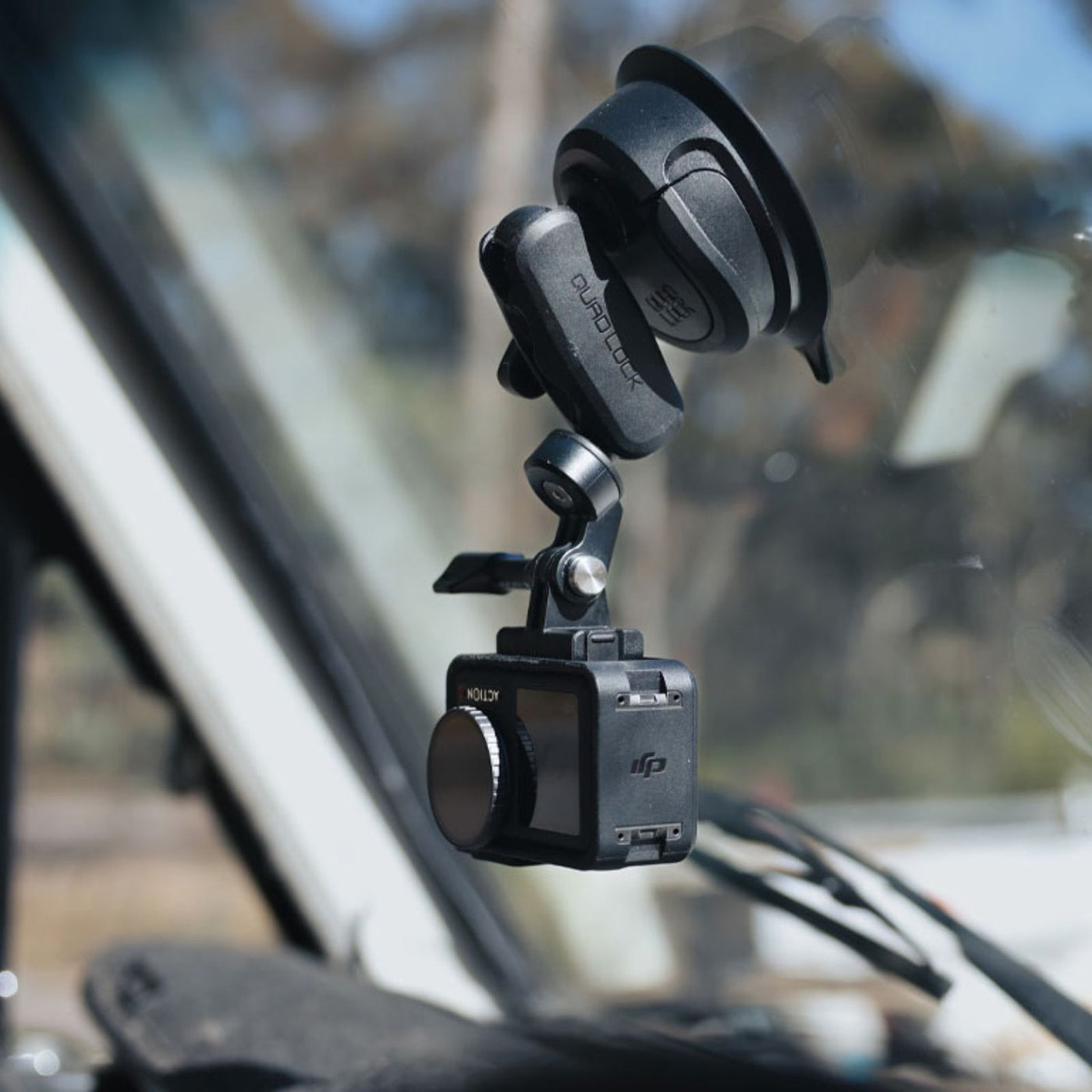 Quad Lock 360 Head - Action Camera Adaptor - Lifestyle Shot of 360 Head installed on suction mount