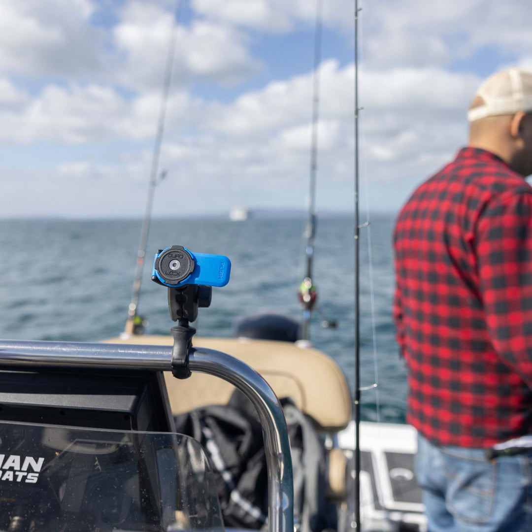 Quad Lock 360 Head - Lever - Lifestyle of Head Lever Installed on Boat Handle Bar