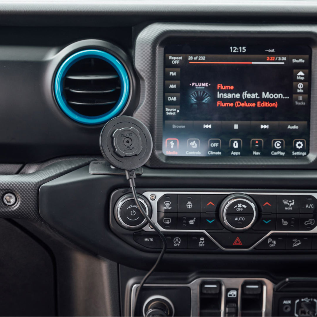 Quad Lock Dash/Console Car Mount - Lifestyle Close-Up of Car Mount Installed on Narrow Dash