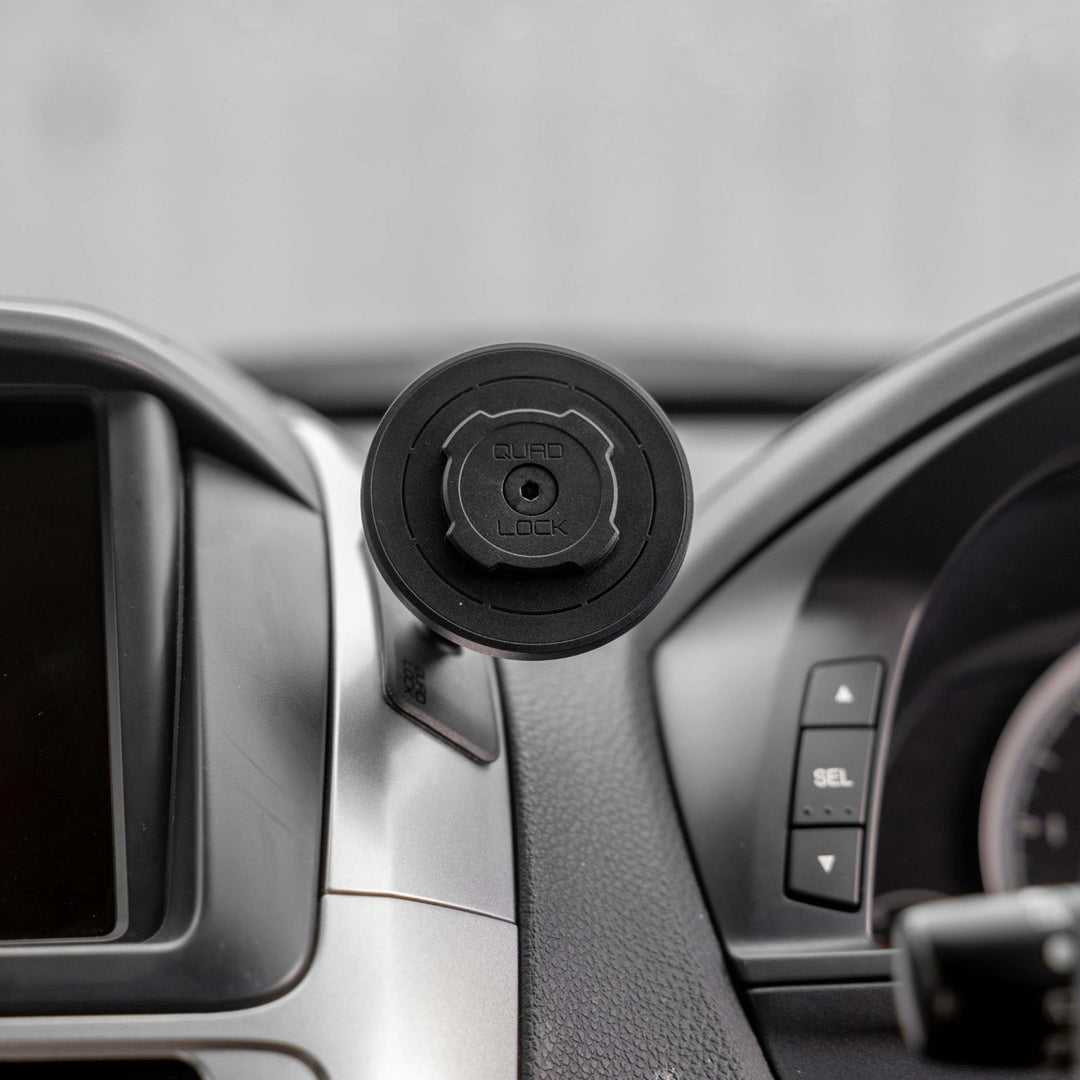 Quad Lock Dash/Console Car Mount - Lifestyle Close-Up of Car Mount Installed on Side of Dashboard