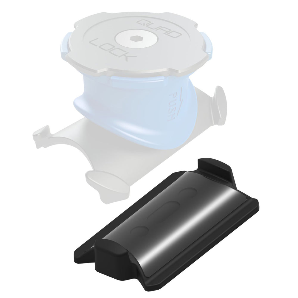 Quad Lock Flat Bar Adaptor - Angled Side View Next to Faded Mock-Up with Mount Attached