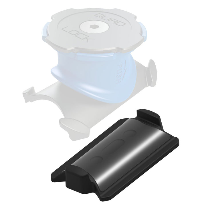 Quad Lock Flat Bar Adaptor - Angled Side View Next to Faded Mock-Up with Mount Attached