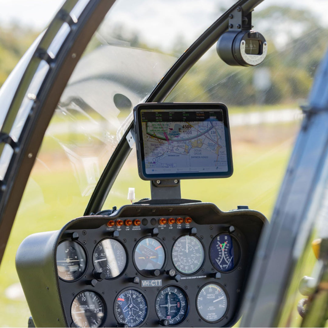 Quad Lock iPad Case - iPad Mini 6 MAG - Lifestyle of iPad Attached to Mount in Helicopter