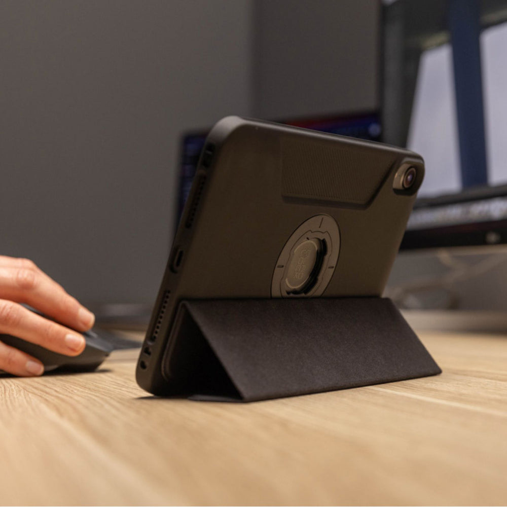 Quad Lock iPad Folio - iPad Mini 6 Original - Lifestyle of iPad Folio Folded to Prop Up iPad on Desk