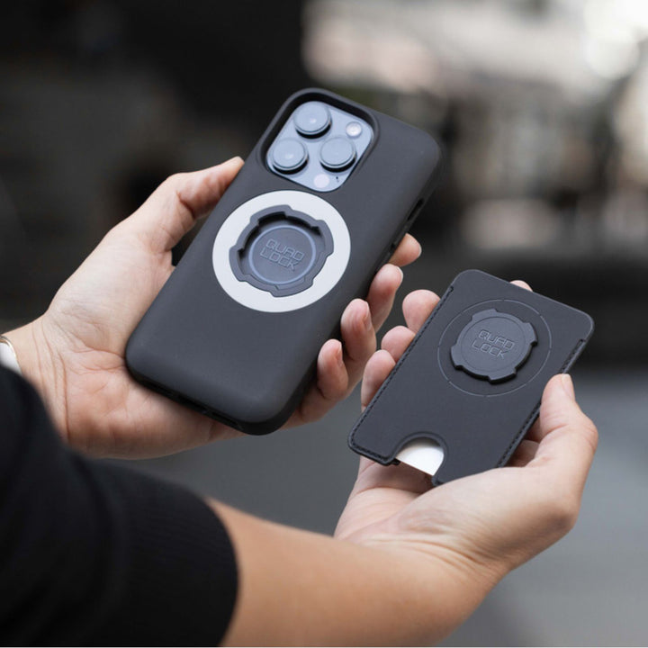 Quad Lock MAG Wallet - Lifestyle of Phone Case and Wallet Separate to show lock mechanisms
