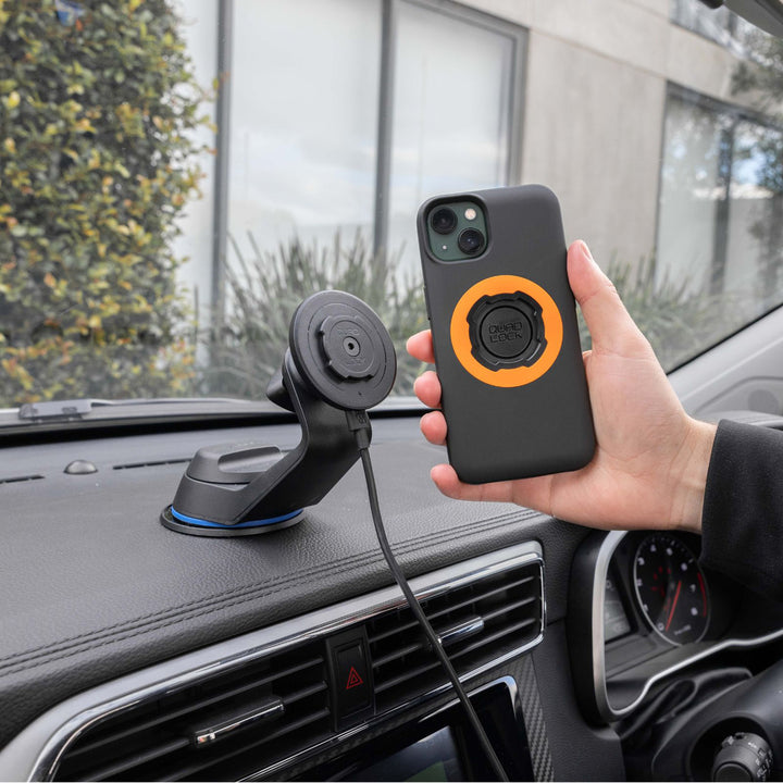 Quad Lock MAG Wireless Charging Head - V2 - Lifestyle of Charging Head Installed on Dashboard Mount