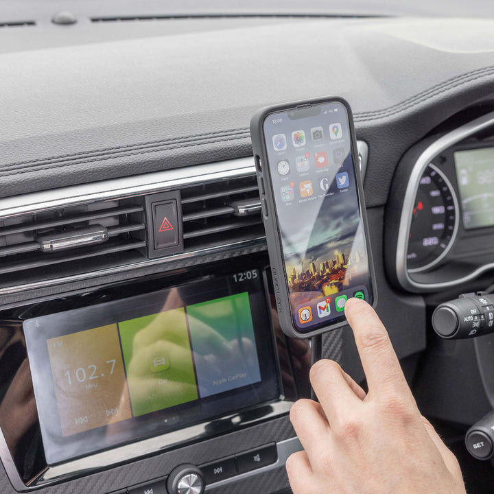 Quad Lock MAG Wireless Charging Head - V2 - Lifestyle Close-Up of Charging Head Installed on Vent Mount