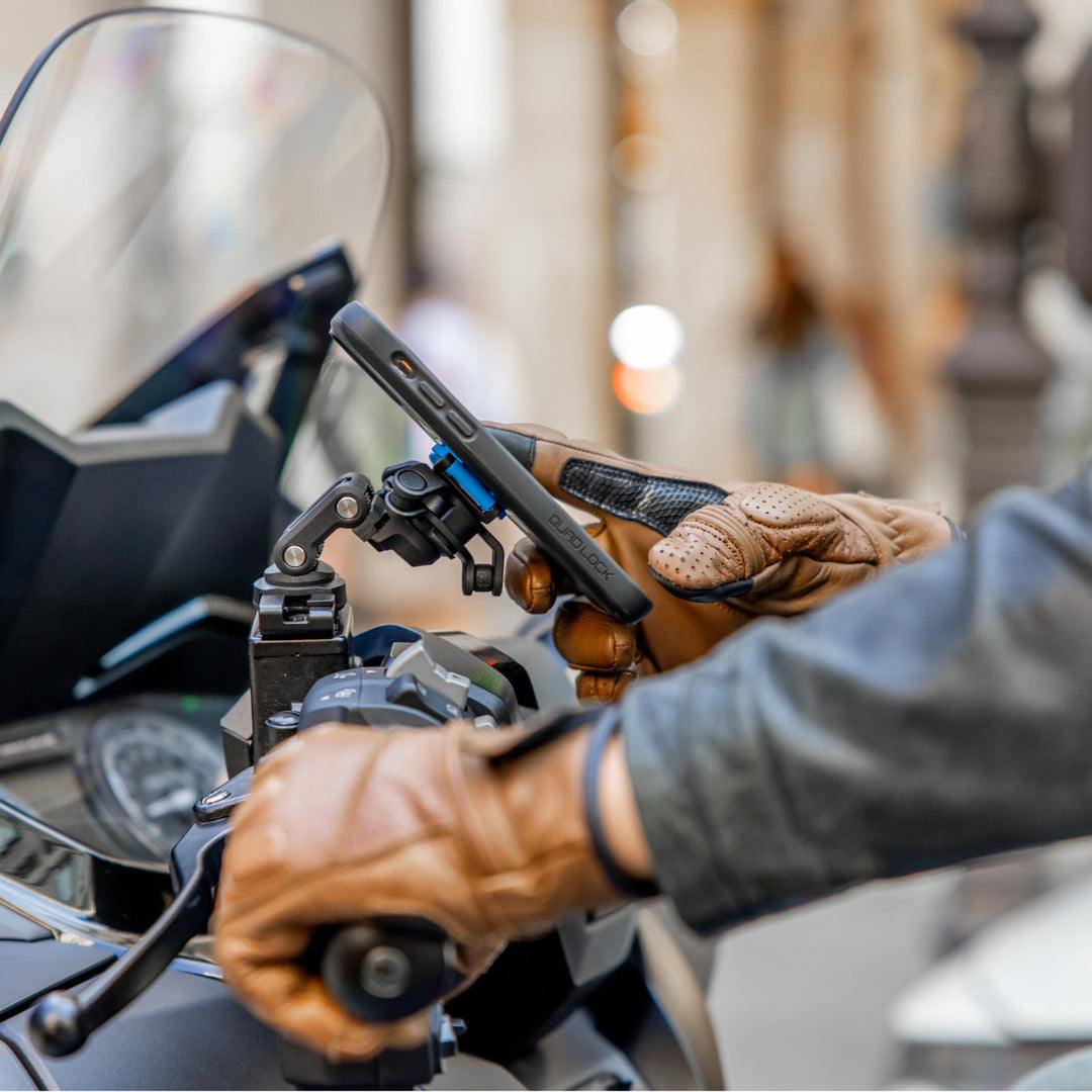 Quad Lock Motorcycle Brake Reservoir Mount (V2) - Lifestyle Close-Up of Mount Installed on Brake Reservoir