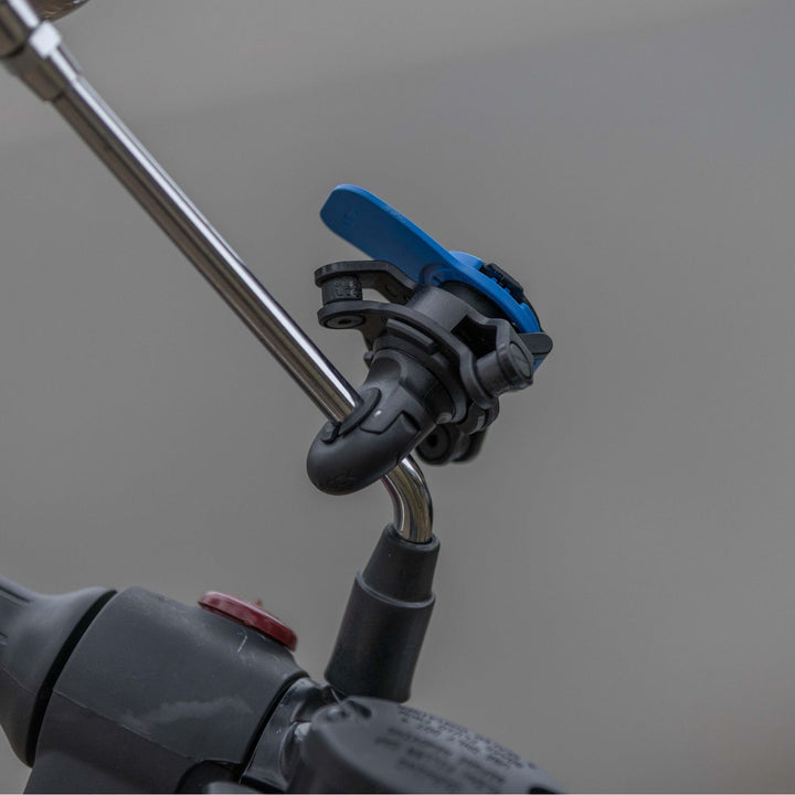 Quad Lock Motorcycle/Scooter Mirror Mount (V2) - Lifestyle Undershot of Mount Installed on Mirror