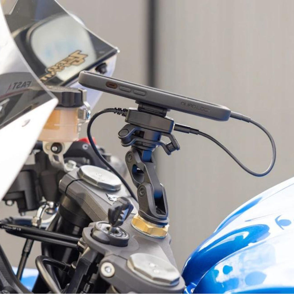 Quad Lock Motorcycle USB Charger - Lifestyle of Charger Installed on Mount and Plugged into Phone