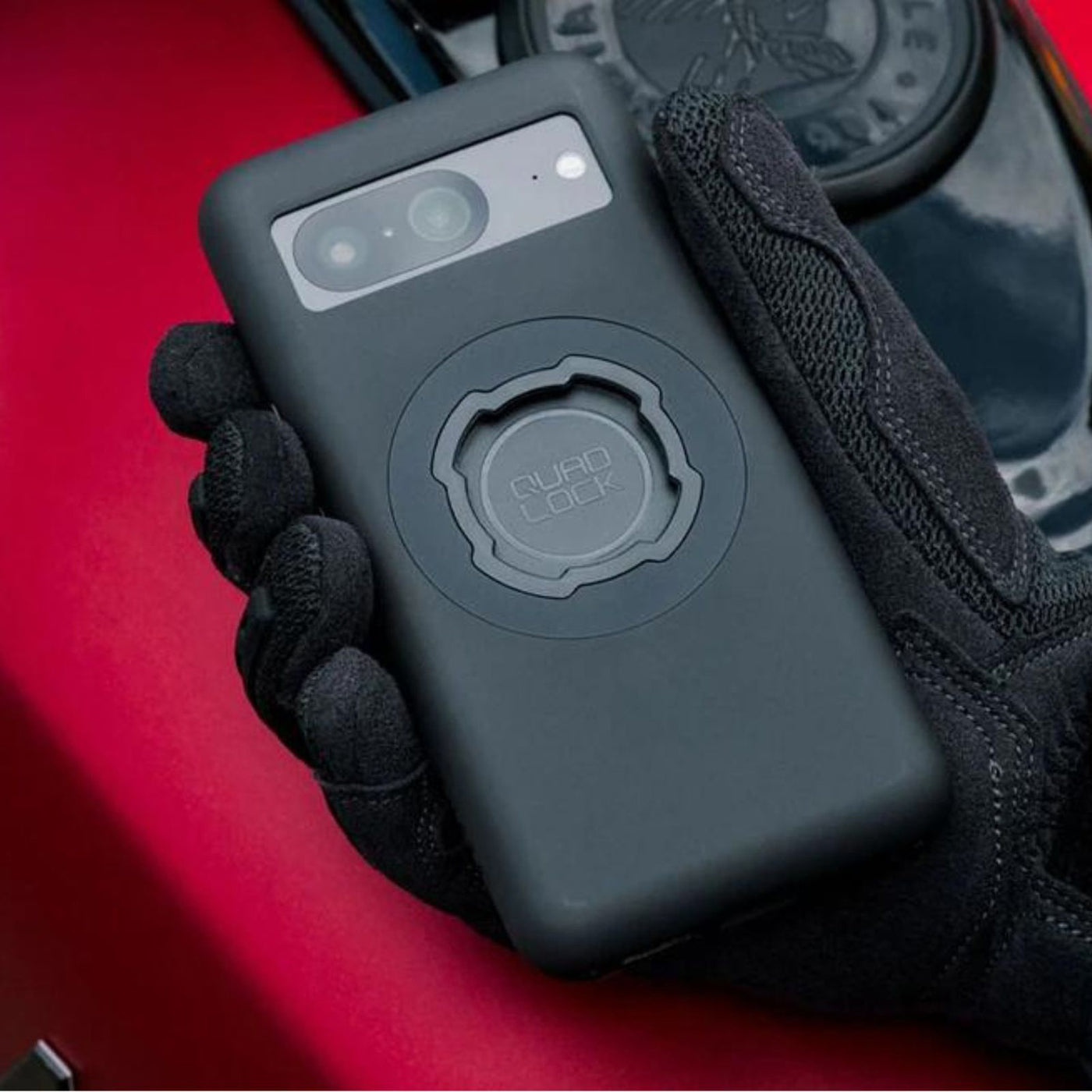 Quad Lock Phone Case - Google Pixel 7 Series - Lifestyle Close-Up of Case Held in Gloved Hand