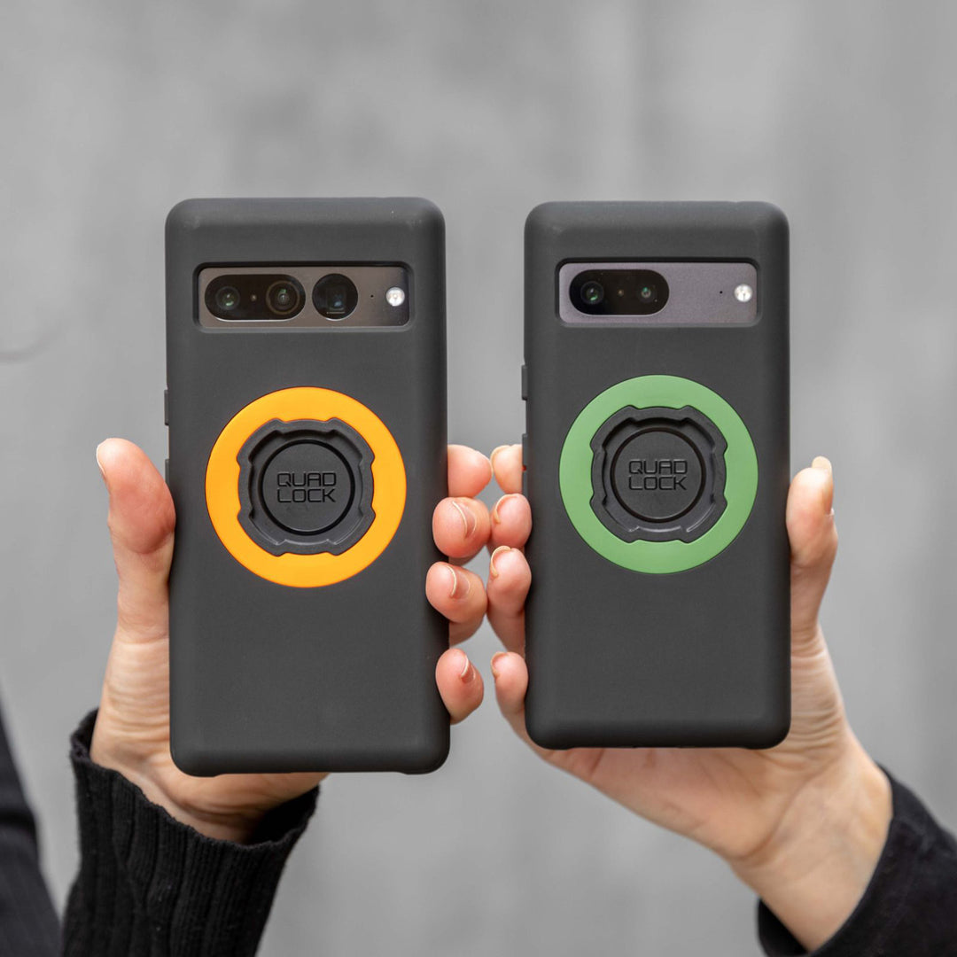 Quad Lock Phone Case - Google Pixel 9 Series  - Lifestyle of Two Phone Cases Held Side-By-Side
