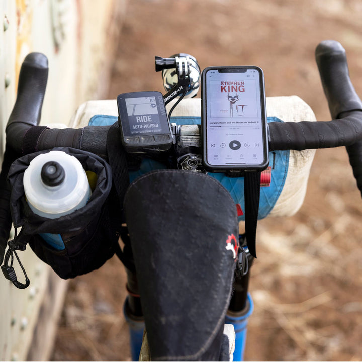 Quad Lock Stem/Handlebar Bike Mount - Lifestyle of Phone on Handlebar Mount