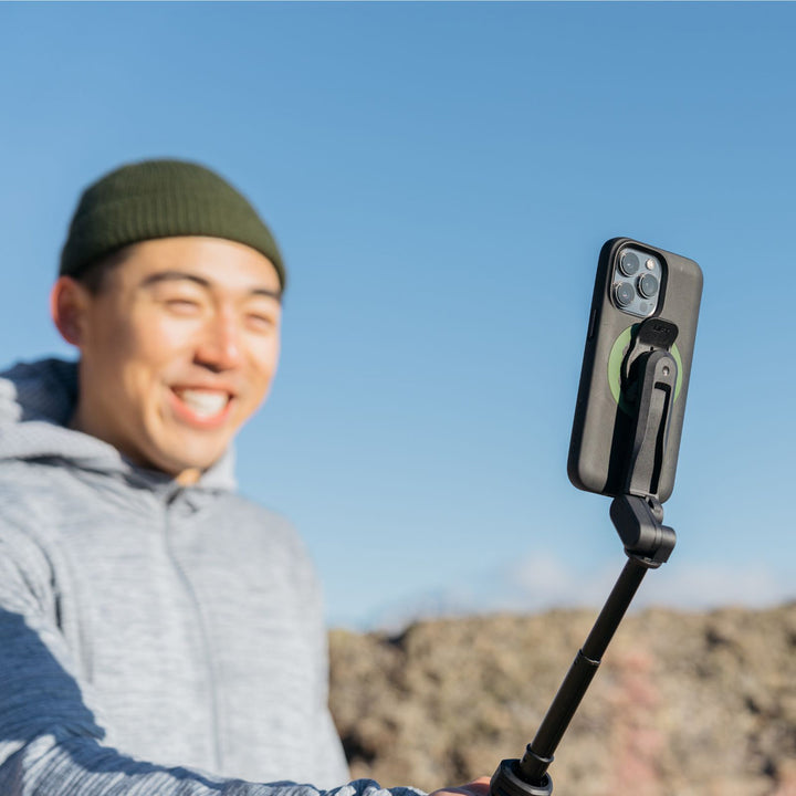 Quad Lock Tripod/Selfie Stick - Lifestyle of Model Using Selfie Stick