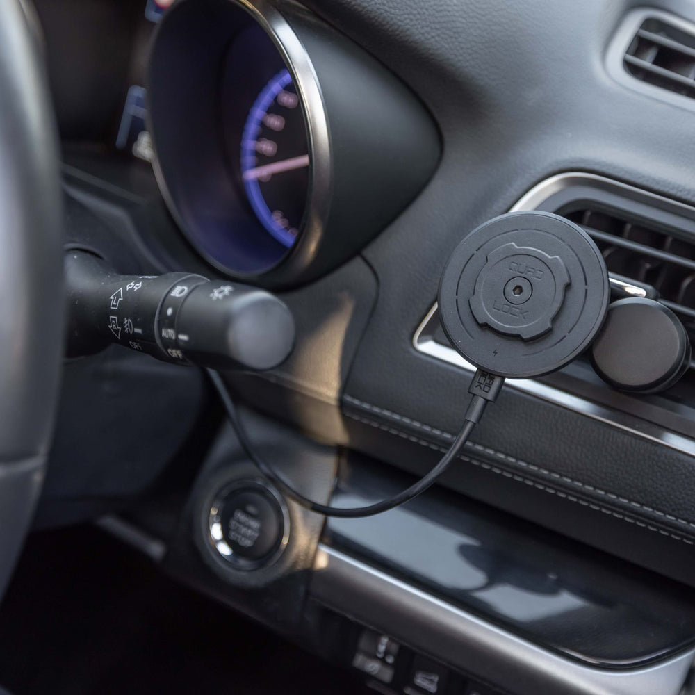 Quad Lock Vent Car Mount - Lifestyle of Charging Head Attached to Vent Mount