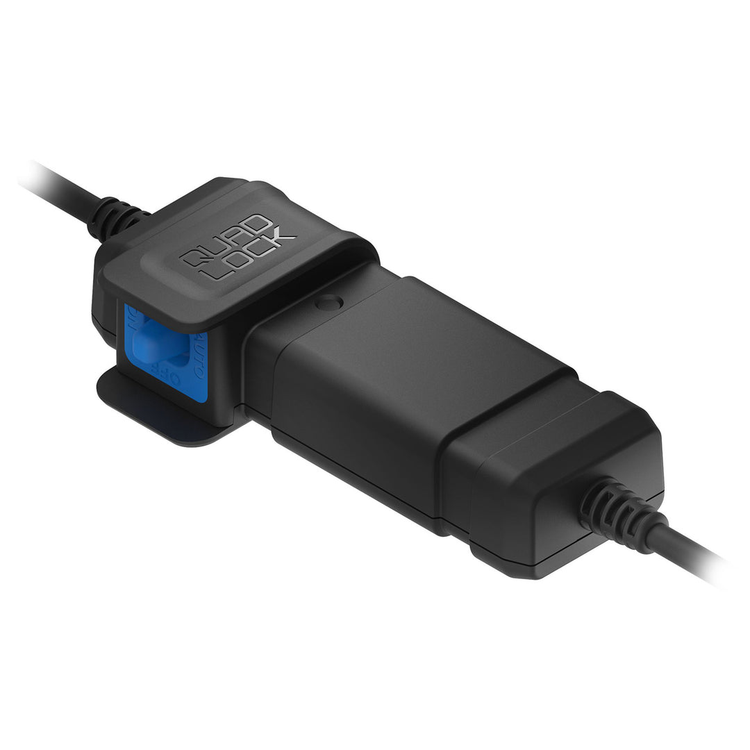 Quad Lock Waterproof 12V to USB Smart Adaptor - Angled Side View of Adaptor