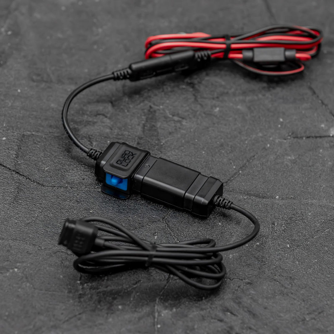 Quad Lock Waterproof 12V to USB Smart Adaptor - Lifestyle of Smart Adaptor with Cords Wrapped, Pre-Installation