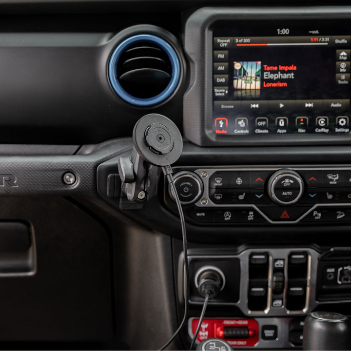 Quad Lock Wireless Charging Head for Car/Desk - V2 - Lifestyle of Charging Head on Dash Mount