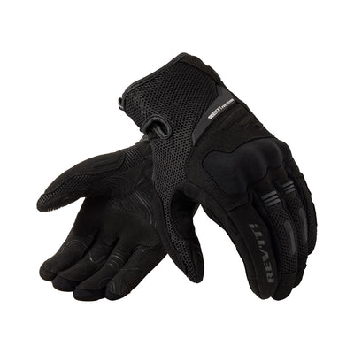 REV'IT! Cavern Gloves Black - Back of Hand and Palm Views of Pair