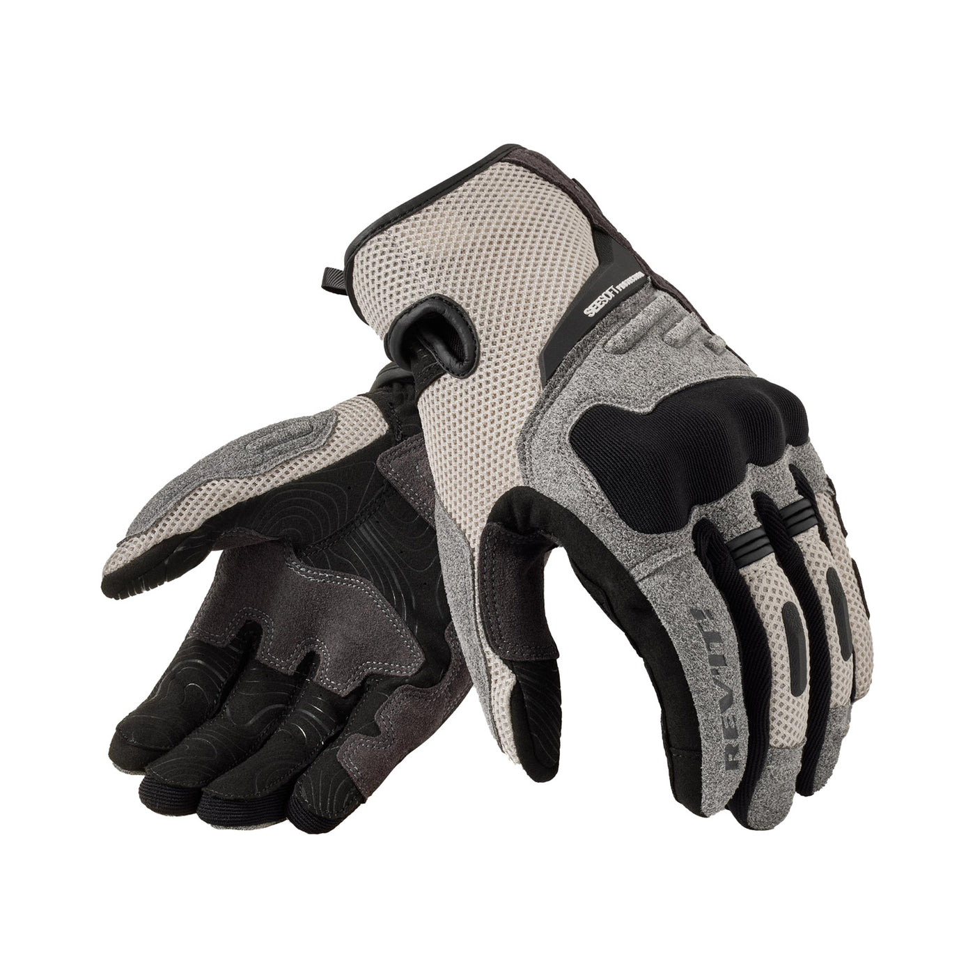 REV'IT! Cavern Gloves Light Grey-Black - Back of Hand and Palm Views of Pair