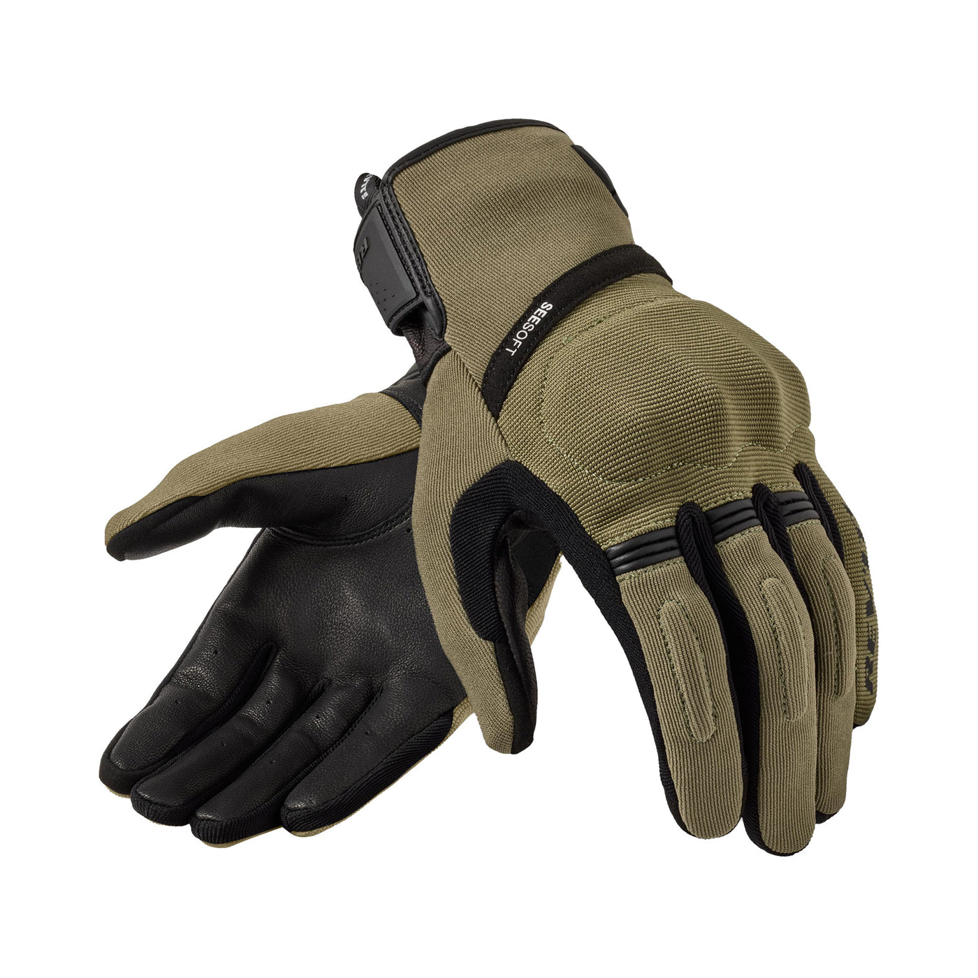 REV'IT! Mosca 2 Gloves Green-Black - Back of Hand and Palm Views of Pair