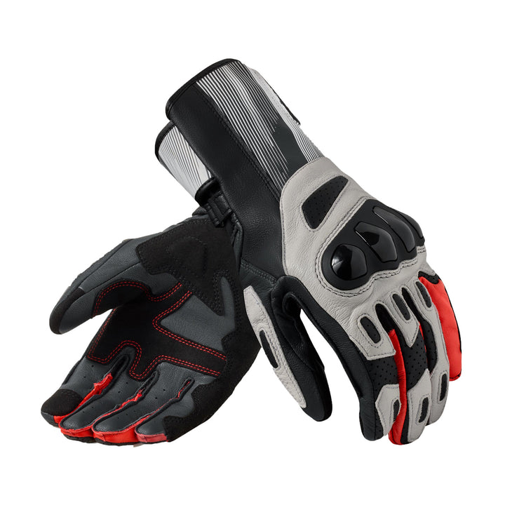 REV'IT! Metis 2 Gloves Light Grey-Neon Red - Back of Hand and Palm Views of Pair