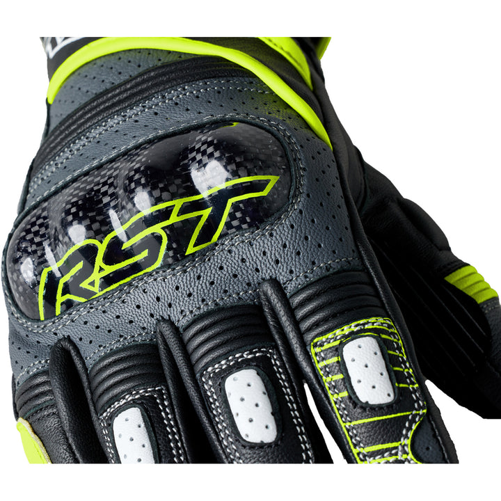 RST Fulcrum CE Gloves Grey/Flo Yellow/Black - Close-Up of Carbon Knuckle Protector