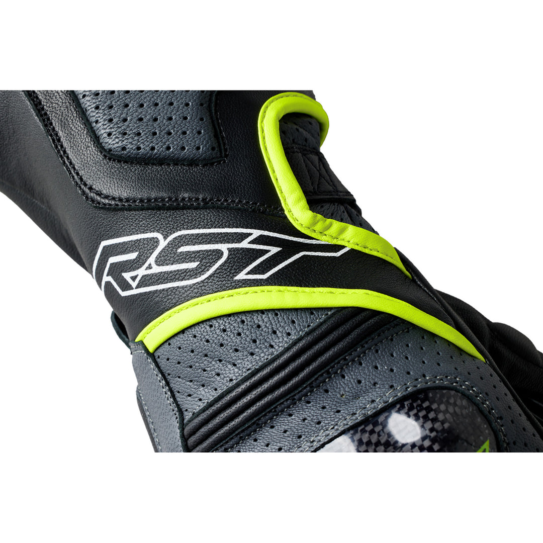 RST Fulcrum CE Gloves Grey/Flo Yellow/Black - Close-Up of Back of Wrist Gauntlet