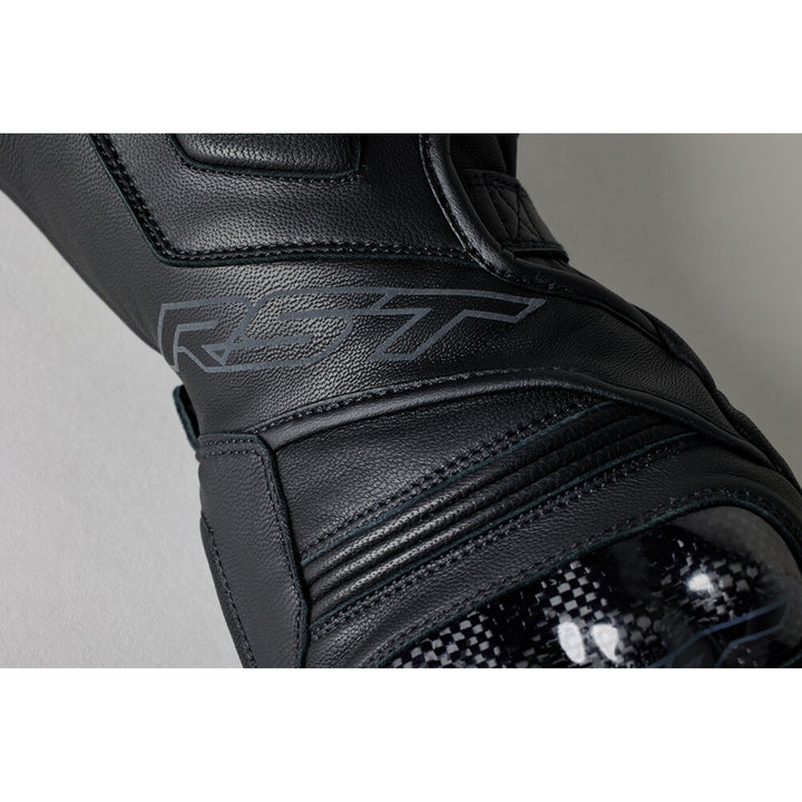 RST Fulcrum CE Waterproof Gloves Black/Black - Close-Up of Back of Wrist Gauntlet