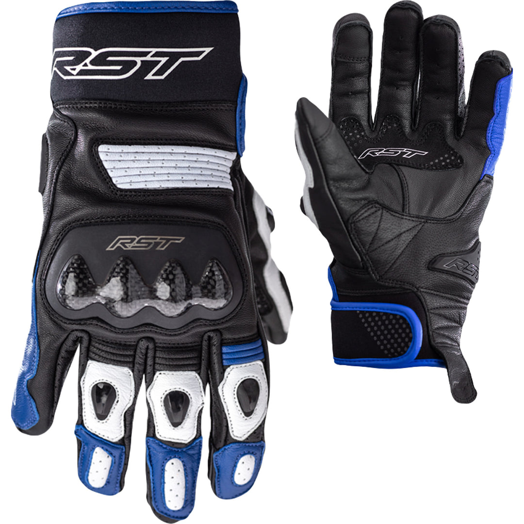 RST Freestyle 2 CE Gloves Black/Blue/White - Back of Hand and Palm Views of Pair, Side-by-Side