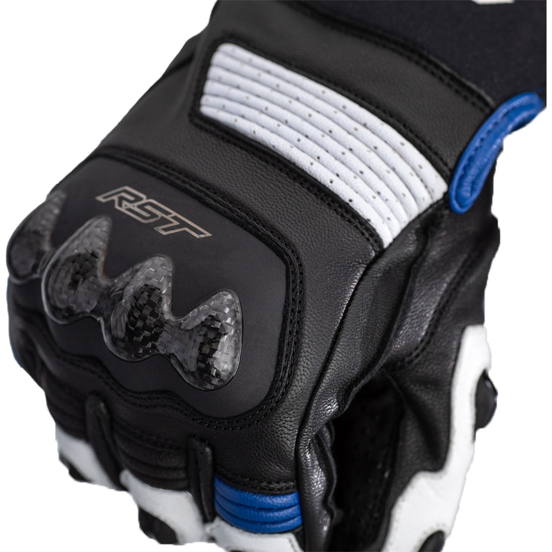 RST Freestyle 2 CE Gloves Black/Blue/White - Close-Up of Carbon/TPU Knuckle Protector