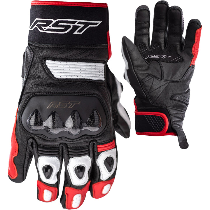 RST Freestyle 2 CE Gloves Black/Red/White - Back of Hand and Palm Views of Pair, Side-by-Side