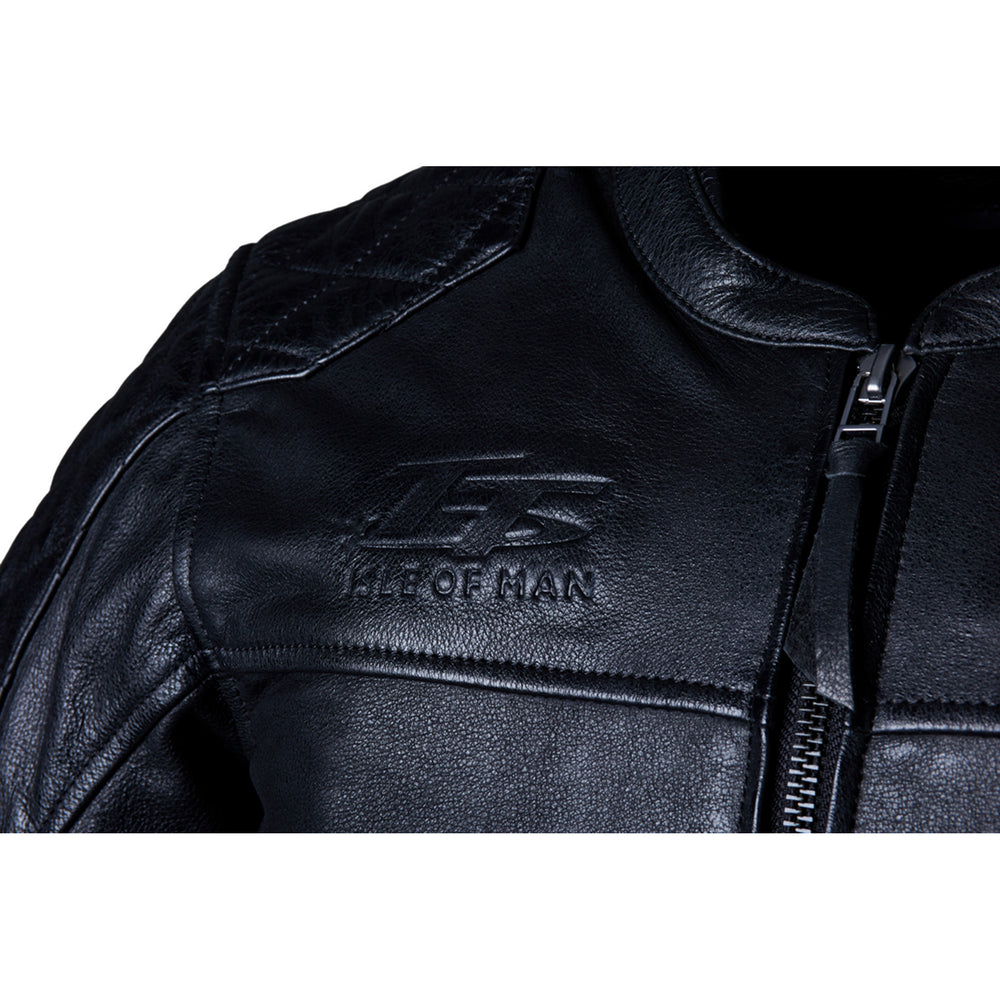 RST Isle of Man TT Hillberry 2 CE Leather Jacket Black - Close-Up of Chest Logo Stamp