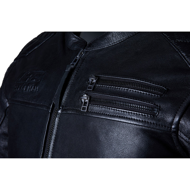 RST Isle of Man TT Hillberry 2 CE Leather Jacket Black - Close-Up of Chest Zippered Pockets