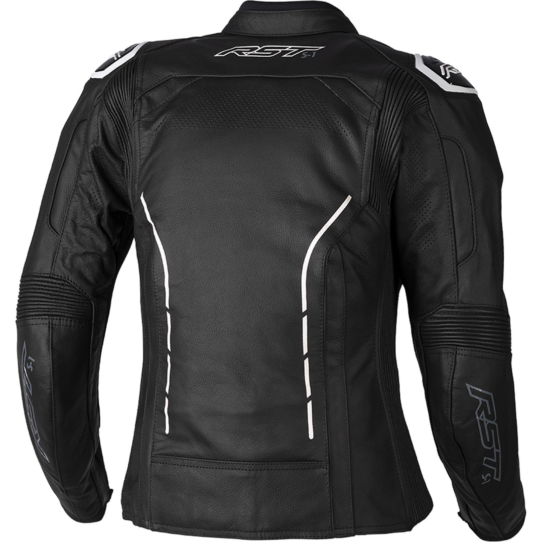RST Ladies S1 CE Leather Jacket Black/White - Rear View