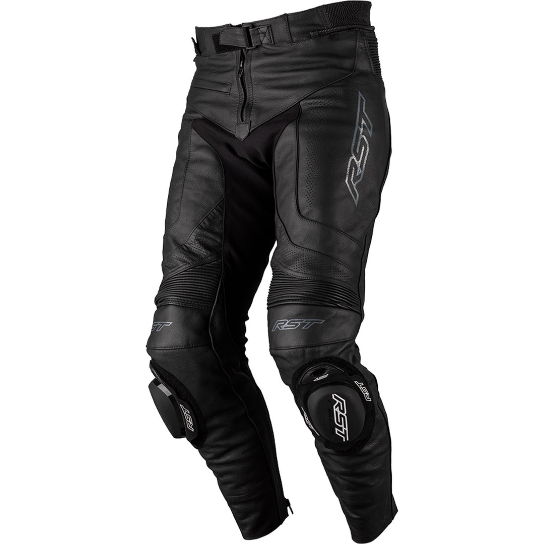 RST Ladies S1 CE Leather Pants Black/Black - Front View