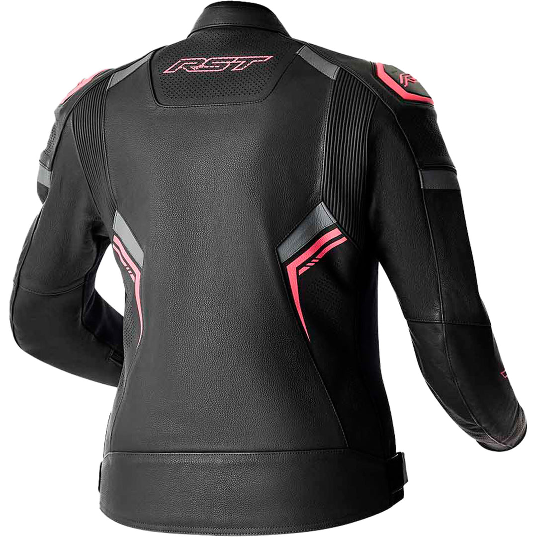 RST Ladies' S1 D3O Leather Jacket Black/Flo Pink - Rear View