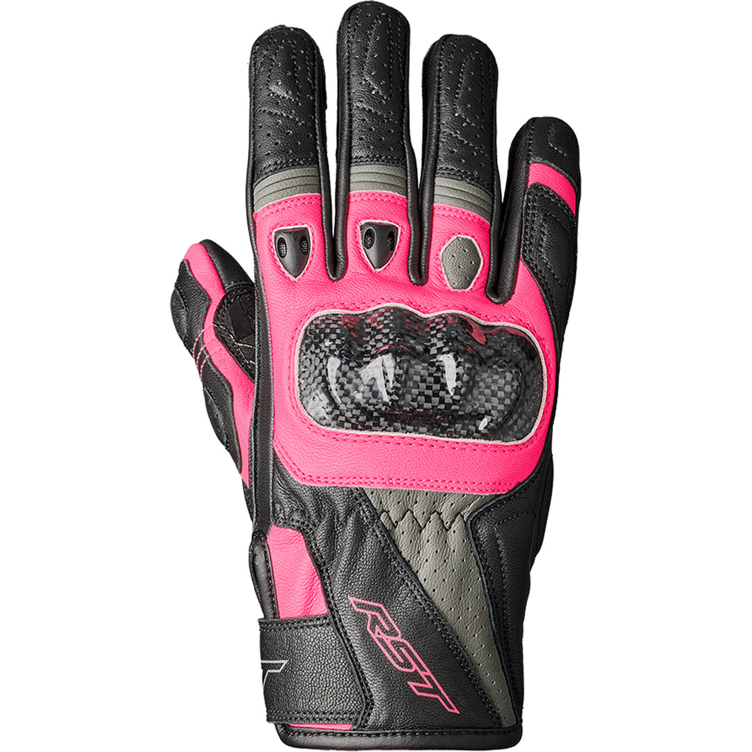 RST Ladies' Stunt III CE Gloves Black/Pink/Grey - Back of Hand View