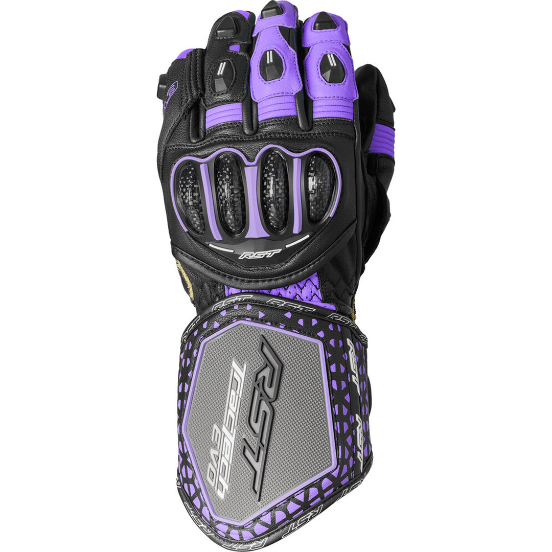 RST Ladies' TracTech Evo 4 Gloves Black/Fushia/Grey - Back of Hand View