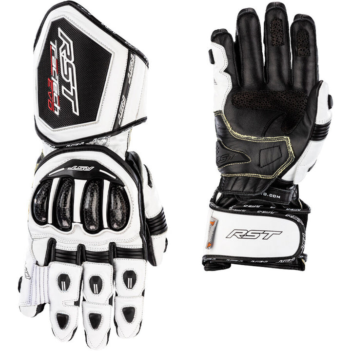 RST Ladies' TracTech Evo 4 Gloves Black/White - Back of Hand and Palm Views of Pair