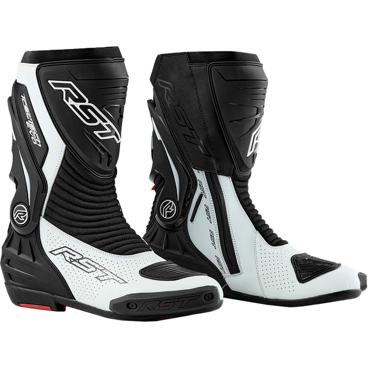 RST Ladies' TracTech Evo D3O Boots Black/White - Outer and Inner Side Views of Pair