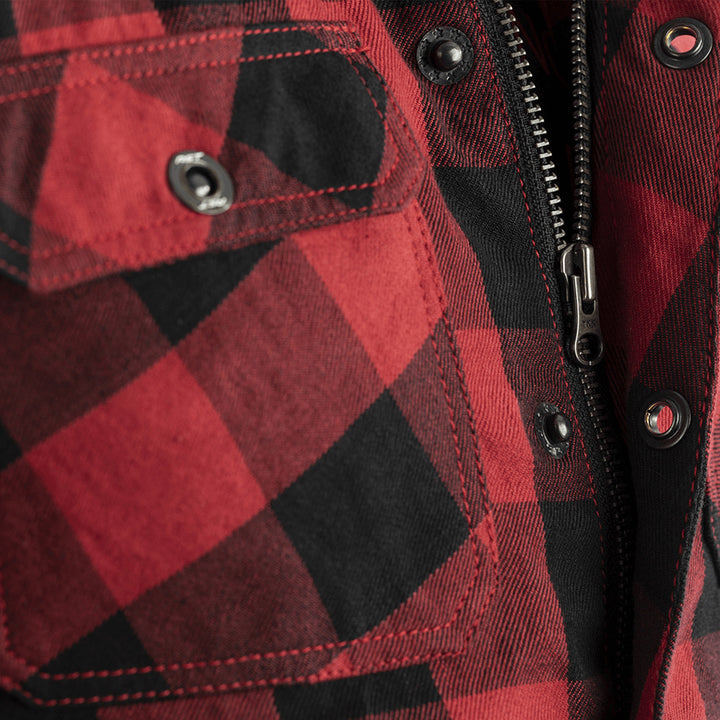 RST Lumberjack Checkered Riding Shirt Red - Close-Up of Front Zipper