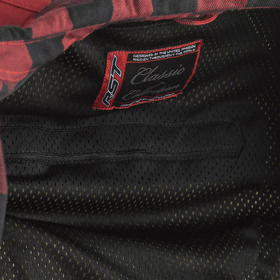 RST Lumberjack Checkered Riding Shirt Red - Close-Up of Internal Collar Tag